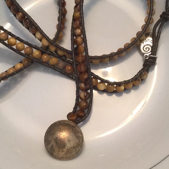 GENUINE TIGER EYE & LEATHER Multi wrap bracelet - Picture 5 of 6